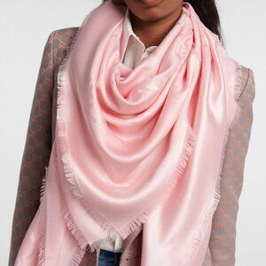 NEW GUCCI GG jacquard silk wool shawl pink scarf cover up